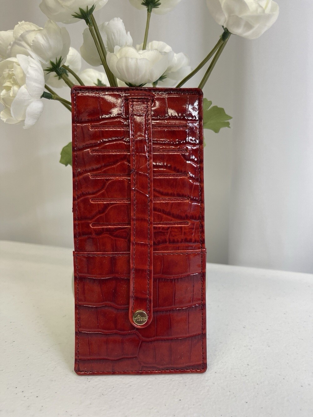 Abas Red Croc-Embossed Leather Card Wallet/Organizer